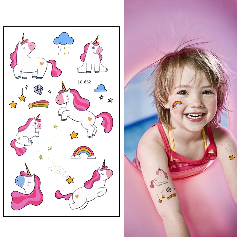 5 шт. наклейки для татуировок с мультяшным единорогом временными животными
