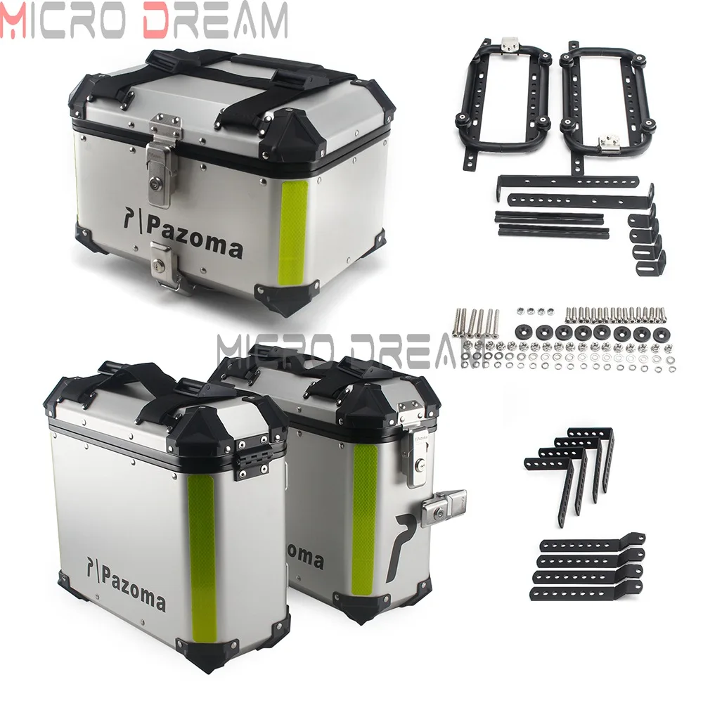 

42 Liter Silver Aluminum Trunk Motorcycle Topbox Top Case Tail Box Universal 36L Side Panniers Boxes w/ Quick Release Mount Kits