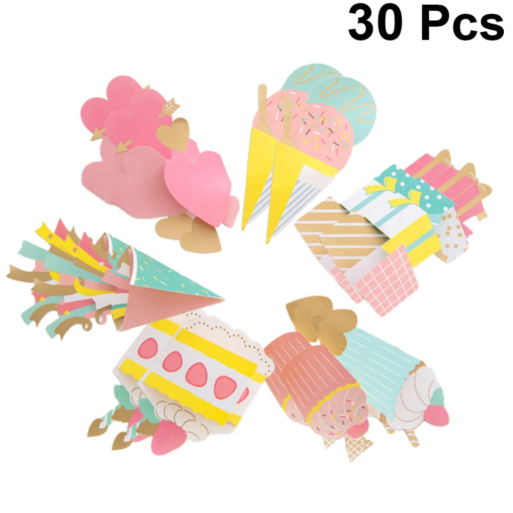 

30Pcs Cake Pattern Party Greeting Cards Gold Stamping Party Greeting Cards Creative Blessing Message Cards Without Envelope