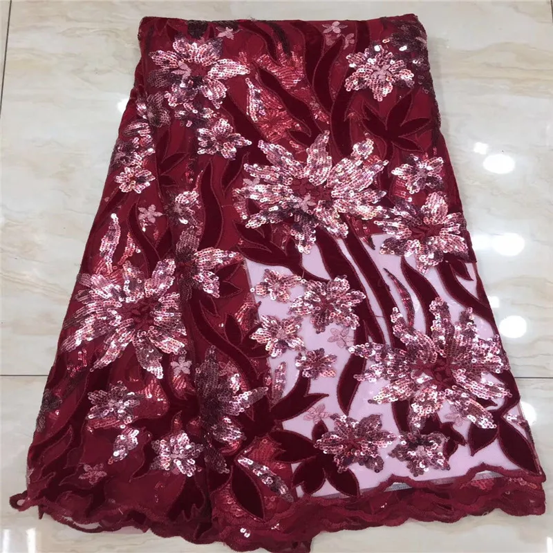 Блестки кружевная ткань красный для женщин Свадебное платье африканская с