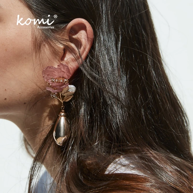 Коми новые ZA Цветочные металлические жемчужные очаровательные Висячие серьги