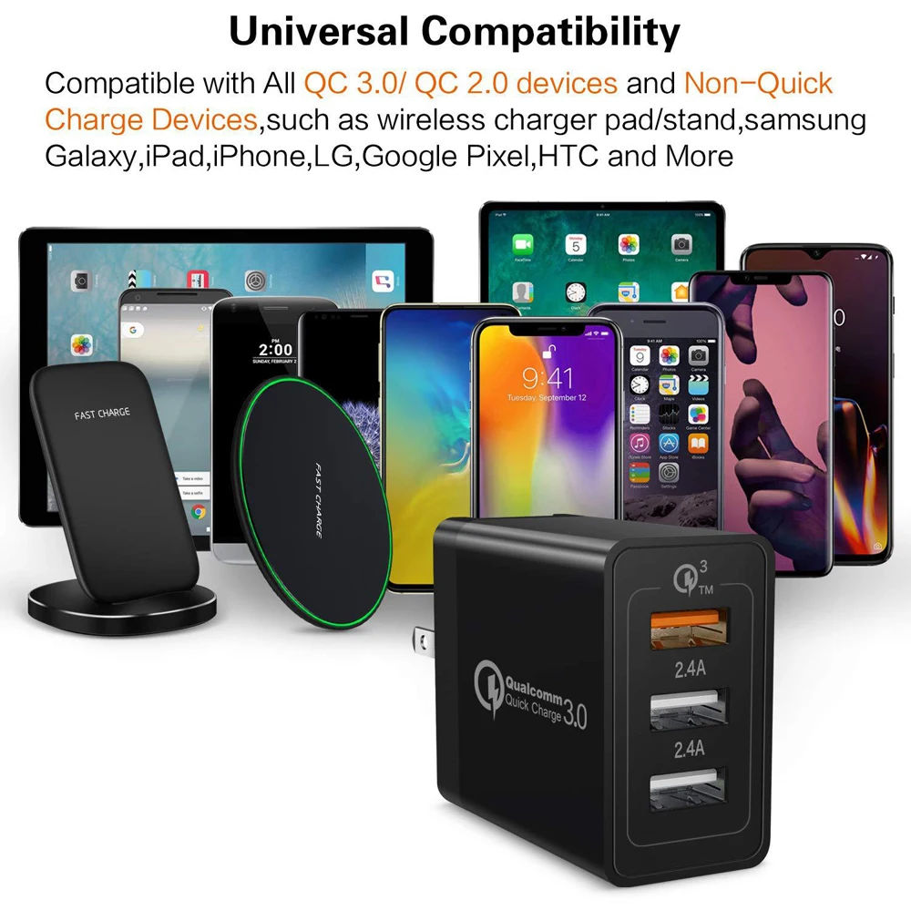 Быстрое настенное зарядное устройство QC 3 0 + 2 USB A с портами|Зарядные устройства