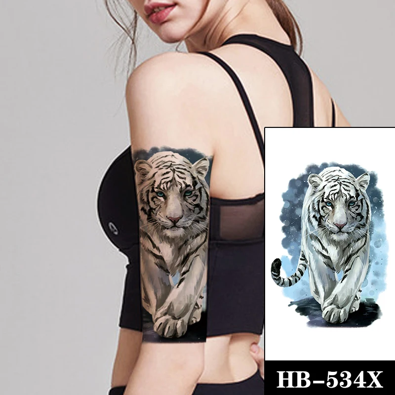 

Temporary Tattoo Stickers White Tiger Blue Eyes Circle Mountain Fake Tatto Waterproof Tatoos Legs Arm Large Size for Women Men