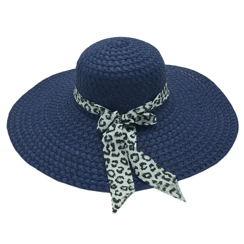 

Women Ladies Summer Bow Wide Brim Straw Sun Hat Foldable Floppy Beach Travel Cap