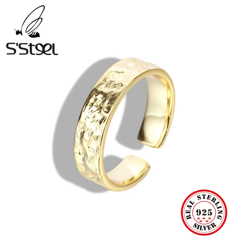 

S'STEEL 925 Sterling Silver Rings Gift For Women Gold Irregular Designer Opening Ring Handmade Boucle D'oreille Argent Jewelry