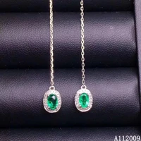 kjjeaxcmy 925 sterling silver natural emerald earrings new ladies noble eardrop ear line support test