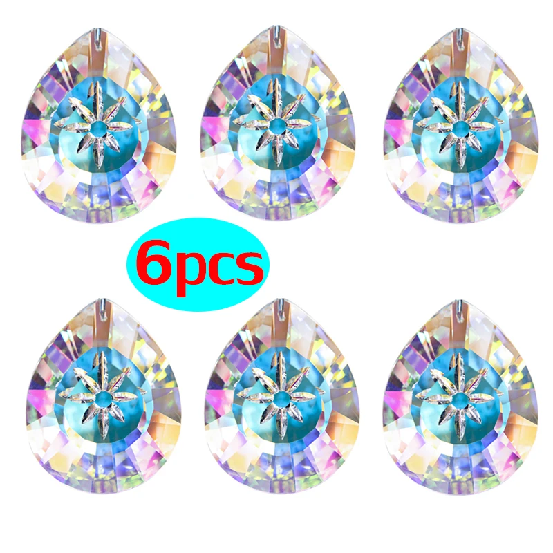 H&D 6pcs AB Coating Suncatcher Rainbow Maker Crystal  Chandelier Lamp Hanging Ornament DIY Crystal Prisms Daisy Pendant Decor