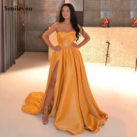 smileven orange evening dress a line elegant pleats sweetheart prom dresses side split evening party gowns with belt