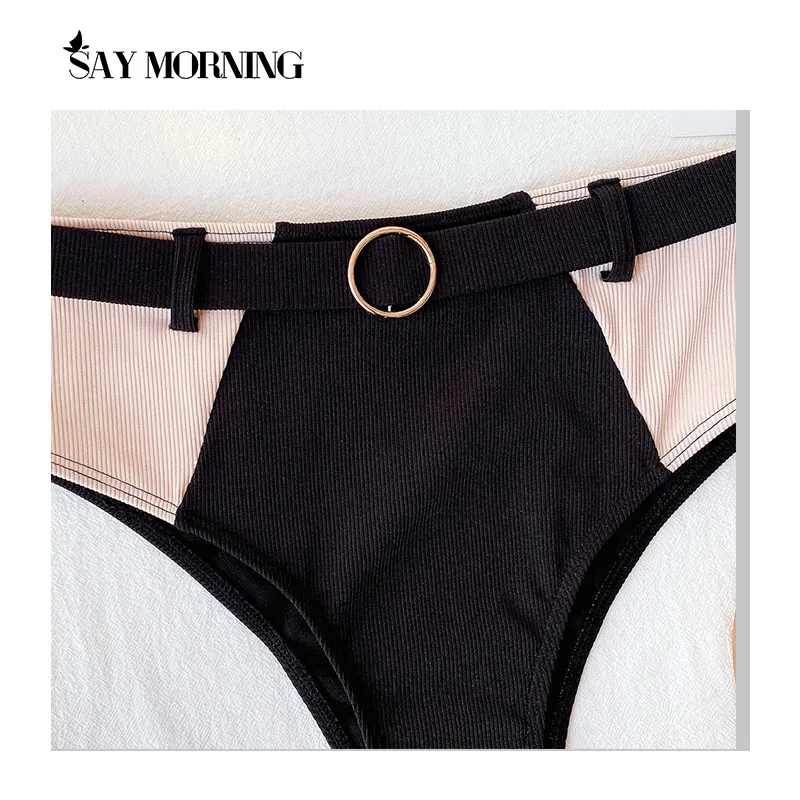 

SAY MORNING Underwired V-Bra Splicing Female Swimsuit High Waist Bikini Women Swimwear Two-pieces Bikini set Bather Bathing Suit