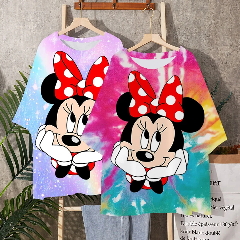 Футболка женская с рисунком Микки Диснея и мультфильма оверсайз коротким