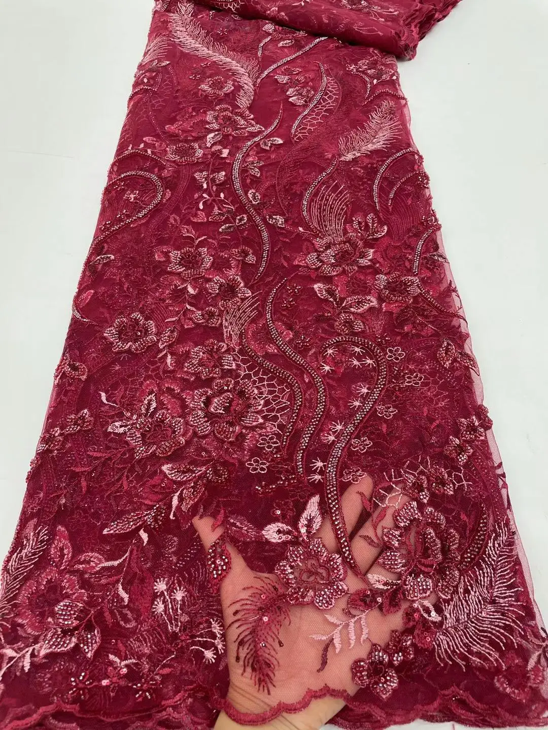 

Beautiful Beads fabric With beads embroidery French tulle yarn lace Africa Nigeria lace fabric for evening dresses wedding dress