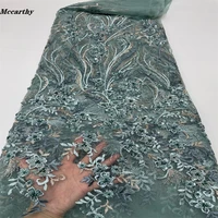 luxury beads lace handmade fabric french wedding dress latest nigeria cotton embroidery green good price with sequins new