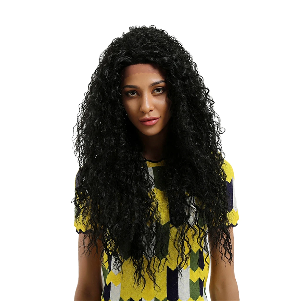 

Black Synthetic Lace Front Wig Long Kinky Curly Wigs Spiral Curls Hair 26in