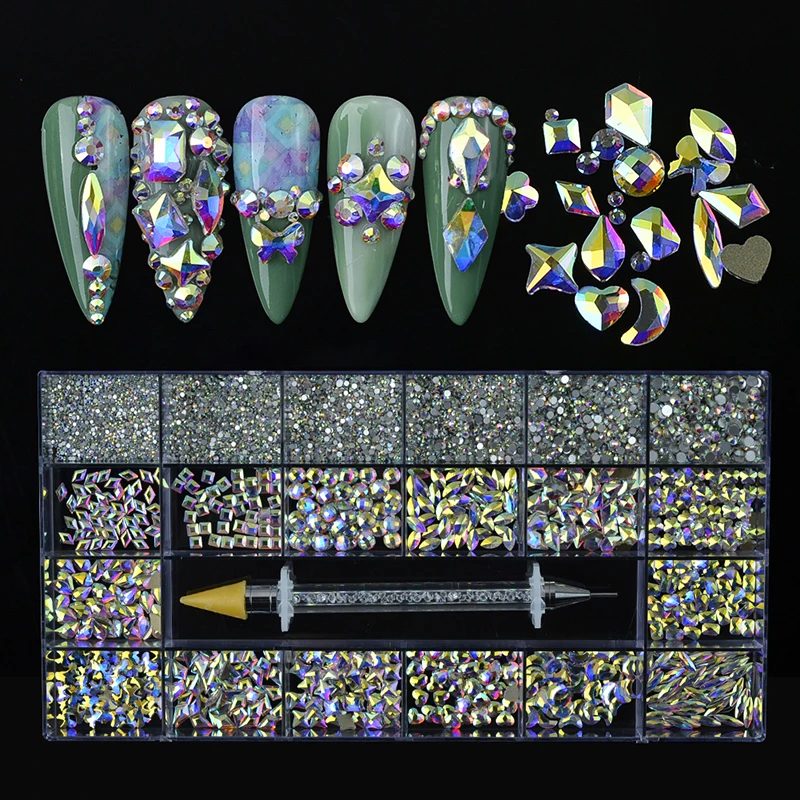 

1 коробка Блестящие Стразы 3D AB с плоской задней поверхностью блестящие фотообои украшения бриллианты драгоценные камни хрустальные аксесс...