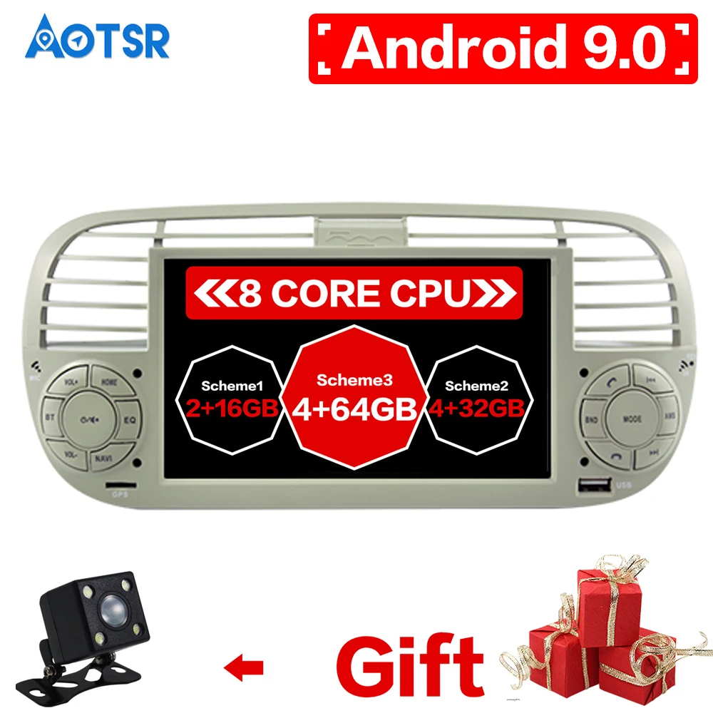 Aotsr для Fiat 500 2015 2016-2019 автомобильный Android 9 мультимедийный радио плеер GPS навигация