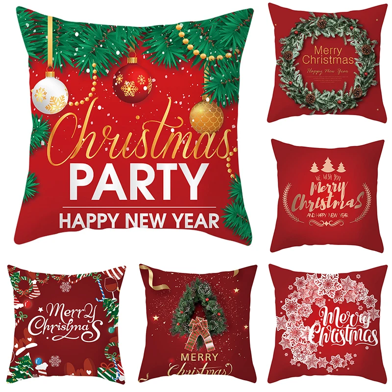 

Christmas Cushion Cover Sofa Pillow Covers Xmas Decorative New Year 2021 Decor Merry Christmas 45*45 Wreath Tree Pillowcase