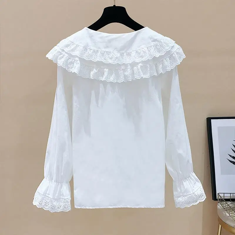 

Fashion Women's Spring Autumn Style Blouses Shirt Women Casual Peter Pan Collar Long Sleeve Loose Shirts Women Blusa Tops