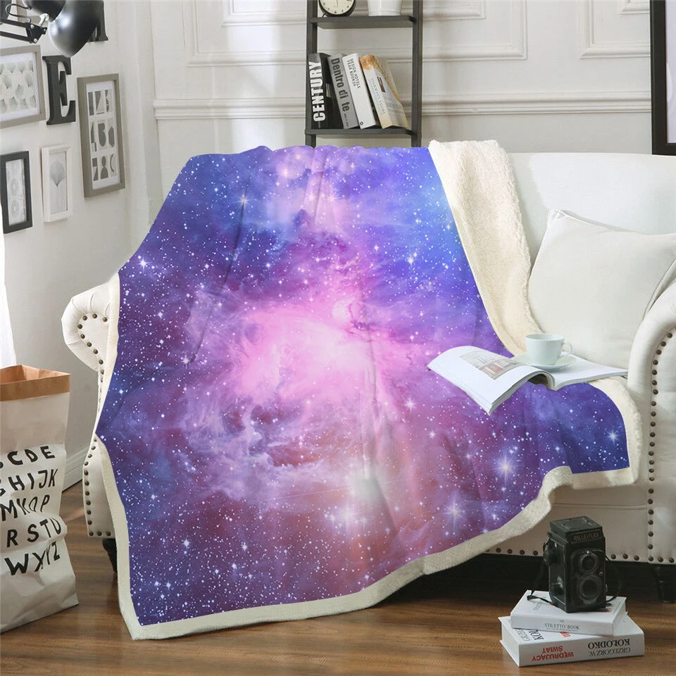 

2020 new pink Galaxy printed velvet blanket bedspread little girl sofa Sherpa blanket