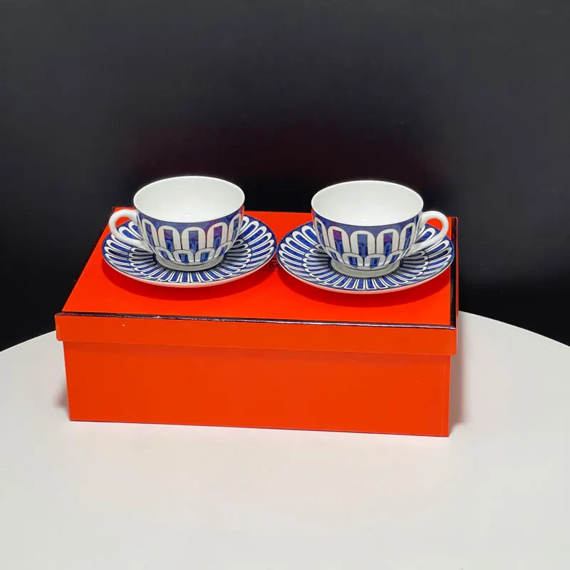 Luxury Porcelain Coffee Cups and Saucers Set With Orange Box Wedding Birthday Housewarming Gift Fine Bone China Tea | Дом и сад