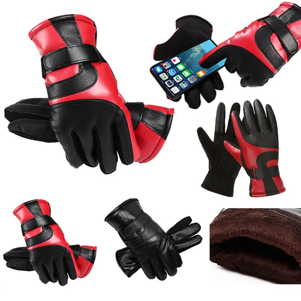 

Зимние мотоциклетные флисовые перчатки из искусственной кожи защитные утолщенные перчатки для сенсорного экрана для езды на велосипеде и ...