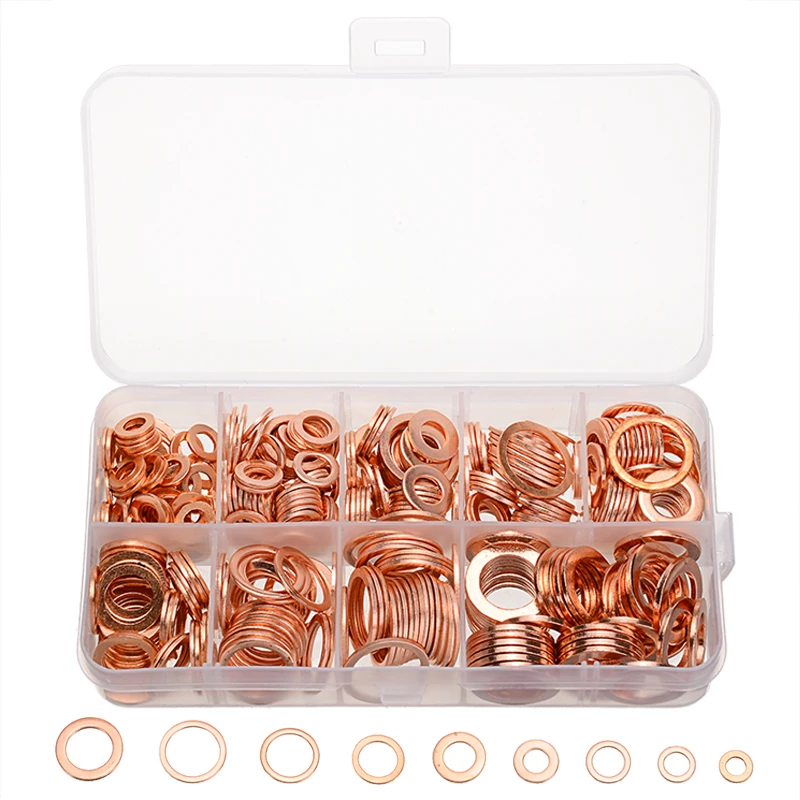 

400pcs Copper Sealing Ring M5 M6 M8 M10 M12 M14 M16 M18 M20 M22 Seals Oil Copper Rings Washers Hardware Fasteners Kit