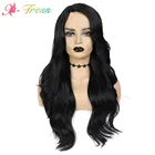 25 дюйма длиной волны кружево части парики для женщин синтетический натуральный длинный черный Цвет боковая часть фабричного производства Термостойкое волокно X-TRESS
