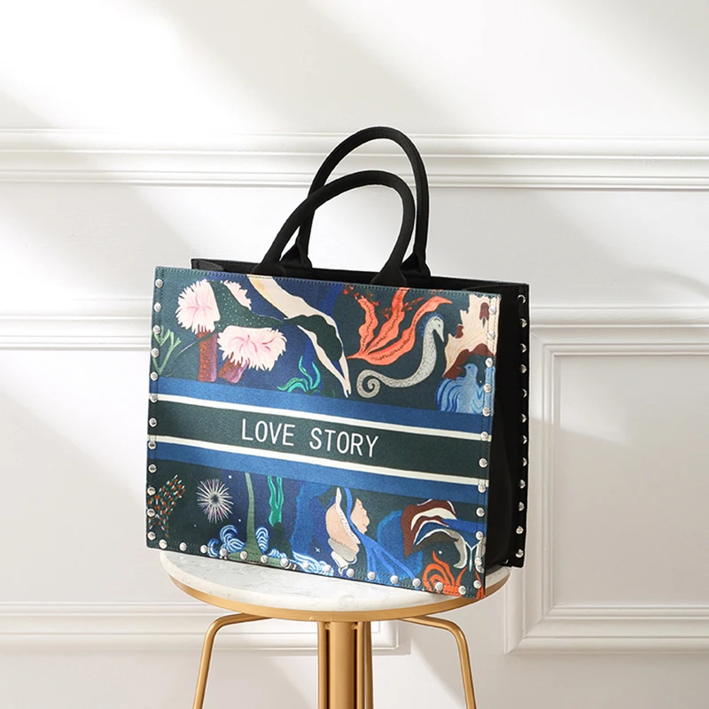 

2019 women's bags National Wind Printed Canvas Tote Casual Beach Bags female luxury Handbags shopper Bag designer large capacity