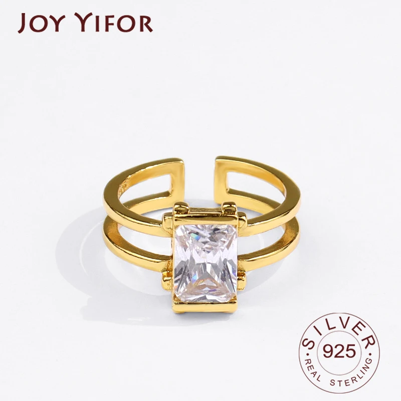 

925 Sterling Silver Rings for Women Zircon Double Line Gold Color Wedding Trendy Jewelry Large Adjustable Antique Rings Anillos