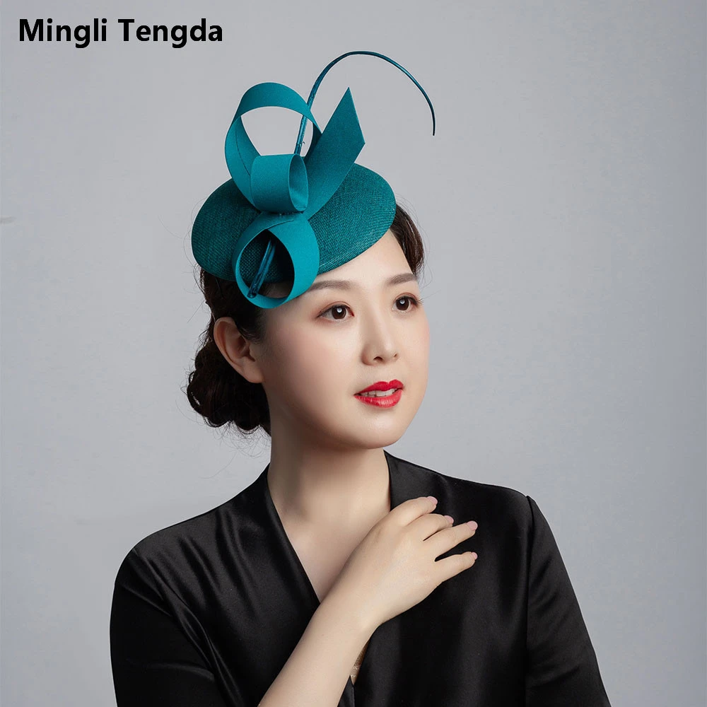 Mingli Tengda шляпа невесты из пеньковой розовой пряжи перо Свадебные аксессуары