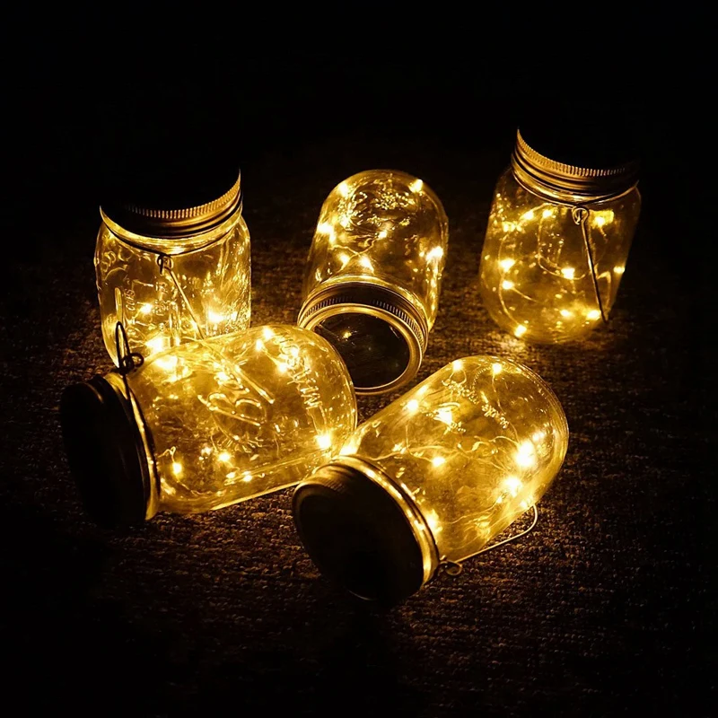

Solar Mason Jar Lid Lights, 6 Pack 20 Led String Fairy Star Firefly Jar Lids Lights,6 Hangers Included(Jars Not Included), Patio