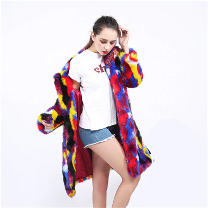 Женское пальто из искусственного меха теплое в стиле хип-хоп Длинная ветровка