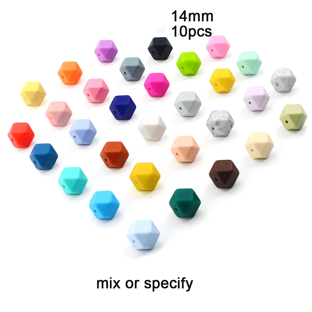 Multicolor LOFCA 10 шт. Пищевая силиконовая бусина мини шестиугольник зубной прорезыватель для малышей Прорезыватель зубов игрушки Бусы, не содержат Бисфенол А Соска-Подвеска для DIY - Цвет: Multicolor