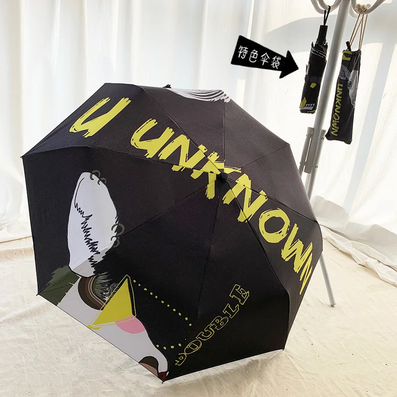 

Creative Umbrella Manual Folding Three Fold Umbrella Sun And Rain Strong Stand Ultraviolet Black Coating Sombrillas Para El Sol