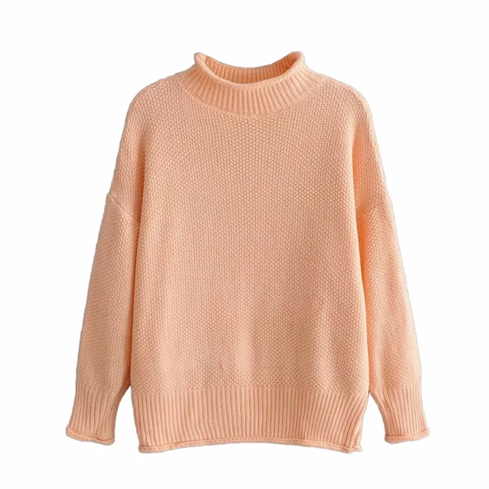 

Женский свитер, европейский стиль, новинка, пуловер с высоким воротником, однотонный, длинный рукав, свободная вязаная зимняя одежда, 2020, вод...