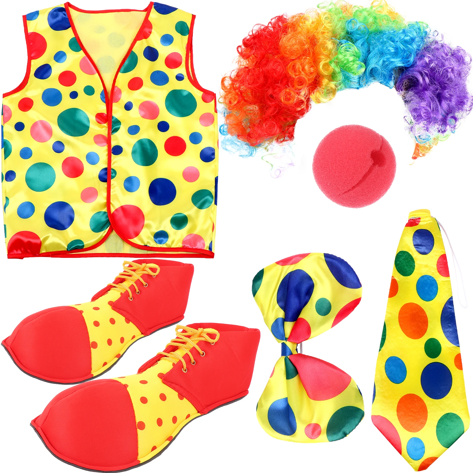 6 шт./компл. клоунские костюмы поставки-клоуна Жилет с красным носом Радужный