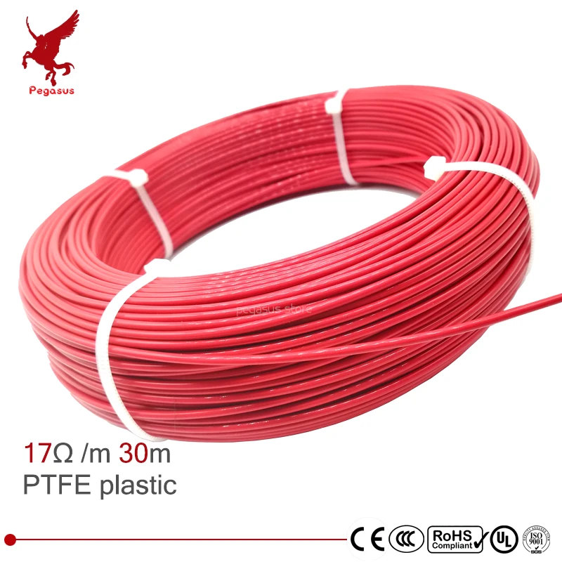 Многоцелевой нагревательный кабель из углеродного волокна 30 м 17 Ом 24k PTFE 5-220 В