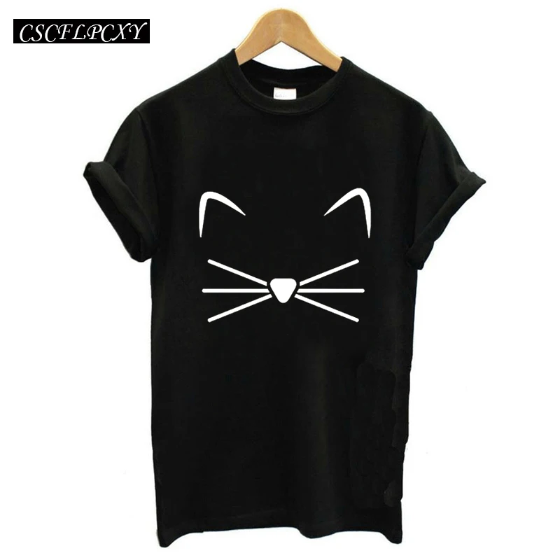 Черная футболка Harajuku женские топы панк мультфильм кошка лицо письмо женская