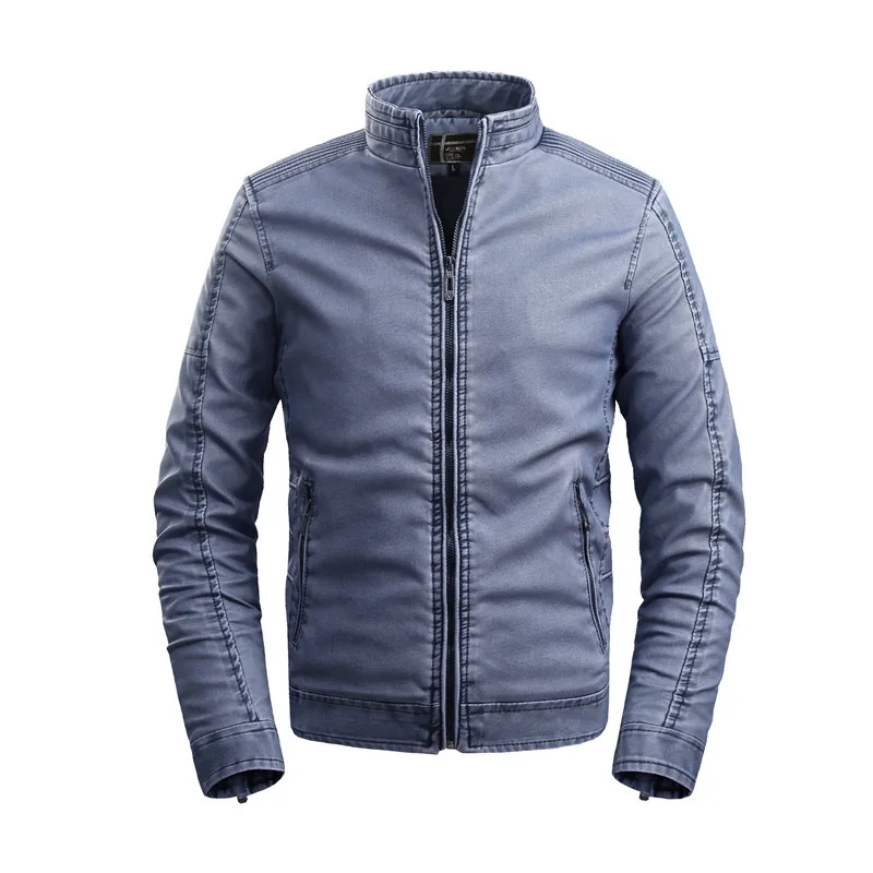 Модная Новая мужская куртка Повседневная простая кожаная с воротником стойкой