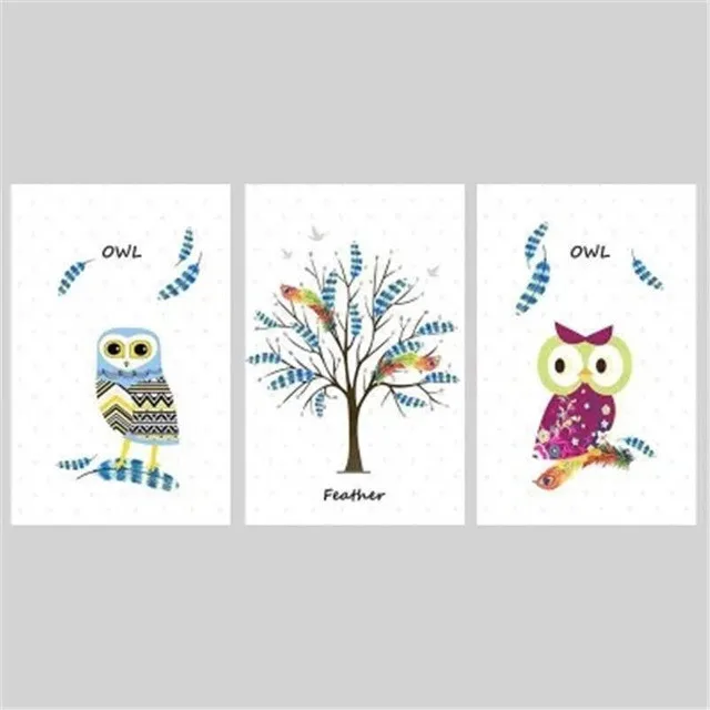 Современный минималистичный Мультфильм Сова перо Дерево картина в