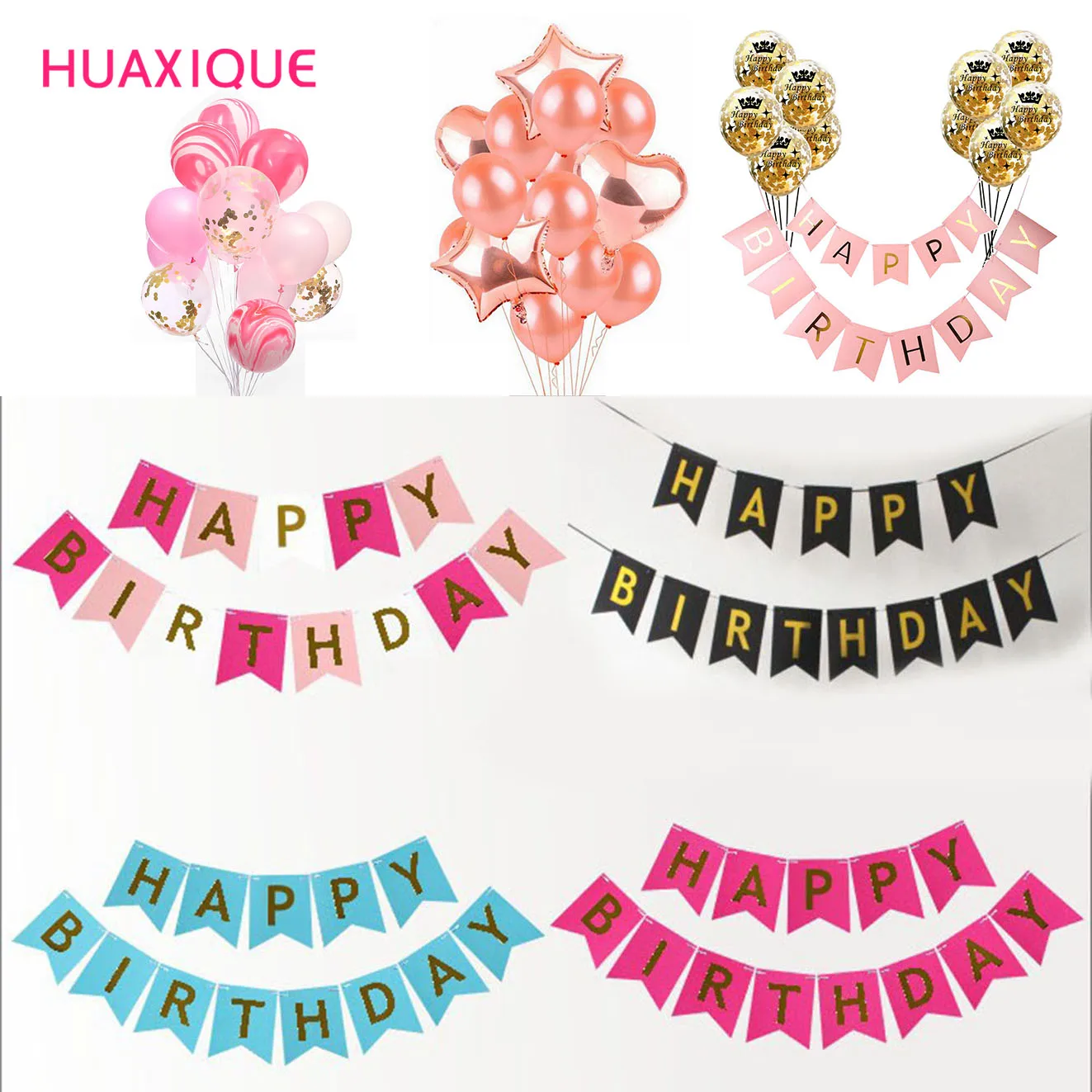 

Happy Birthday Letter Banner Rose Gold Blue Confetti Latex Balloons Birthday Party Decorations Baby Shower Gift Balloon