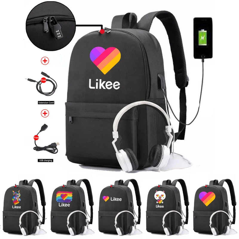 

Fashion Likee Backpack Anti-theft Backpack For Young Men And Women Bags School Student Laptop Bag USB Charge Travel Bag Hot APP