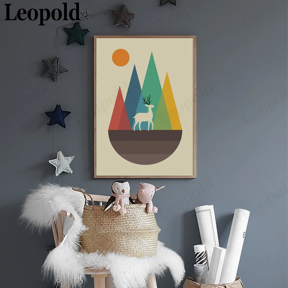 

Abstract Animal Canvas Poster Fox Deer Elephant Polar Bear Nursery Wall Art Picture Print Baby Kids Room Decoration