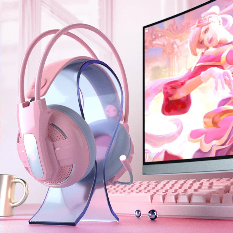 

X2-new pink headset for girls, with wire, 7.1 headphones, independent channels, noise cancellation, game music