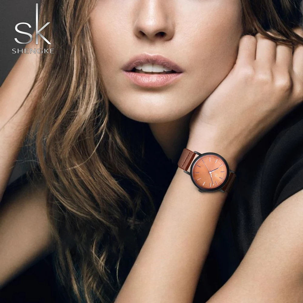 SK повседневные женские кварцевые часы новые модные наручные с кожаным ремешком и