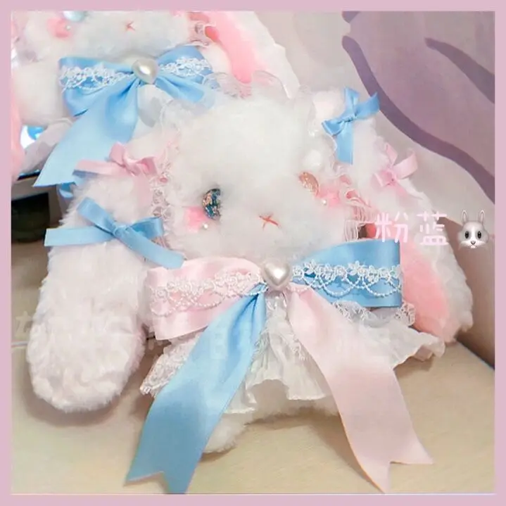 

Bear the original lolita rabbit bag blue pink sweet lovely doll oblique satchel bags lace hand made