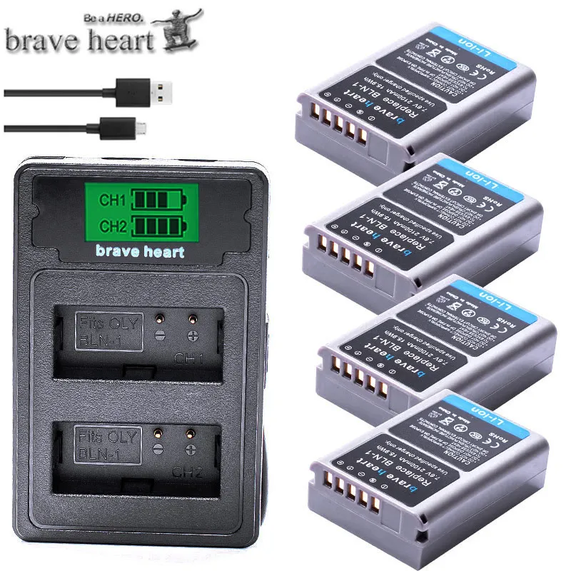 charger and 4battery Горячая Распродажа 2100 мА/ч, PS BLN-1 BLN1 PSBLN1 PS-BLN1 Li-Ion Батарея+ ЖК-дисплей двойной Зарядное устройство для цифровой камеры Olympus E-M5 OM-D E-M1 E-P5 Камера L10 - Цвет: charger and 4battery