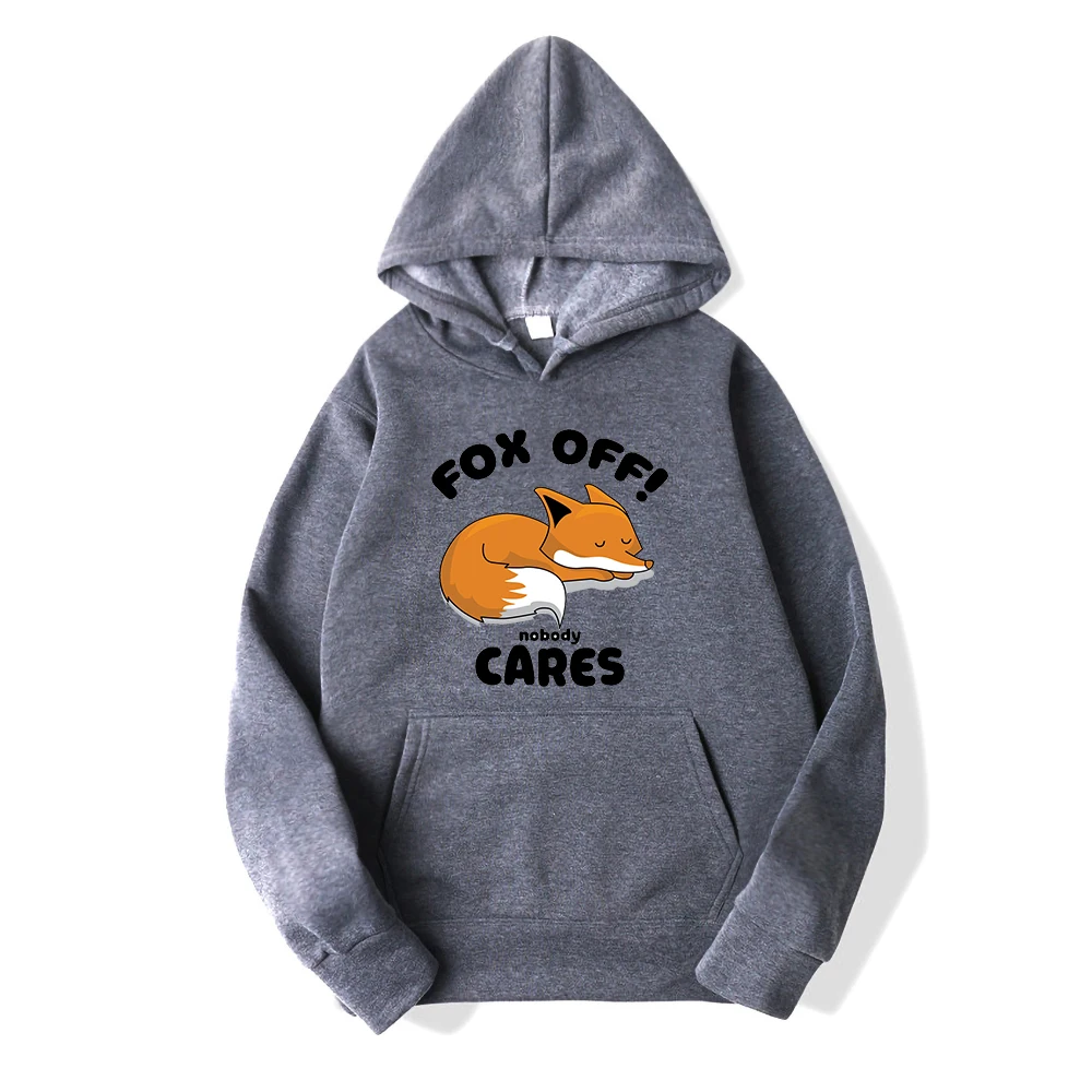 

Fox Off Nobody Cares Cute Hoodies Male Casual Fleece Sweatshirts 2021 Autumn Soft Warm Hooded Men Simple Fashion Men Streetwear