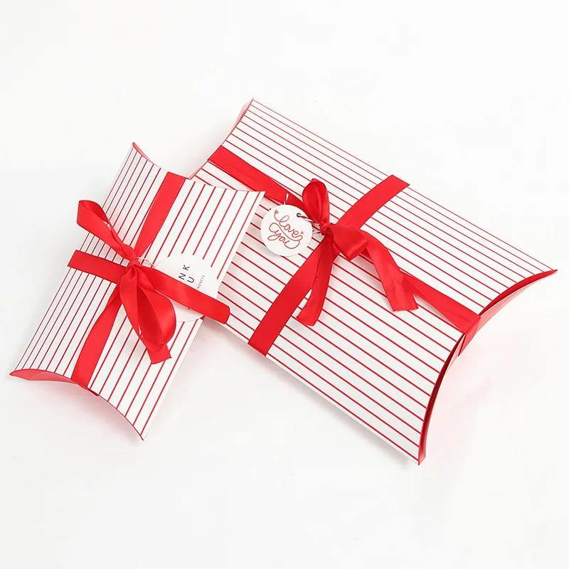 20 шт./лот новая коробка для подушек в полоску с бантом Подарочный пакет из