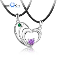 jewelora personalized couples heart necklace set customize birthstone engravable name necklaces for women anniversary gift