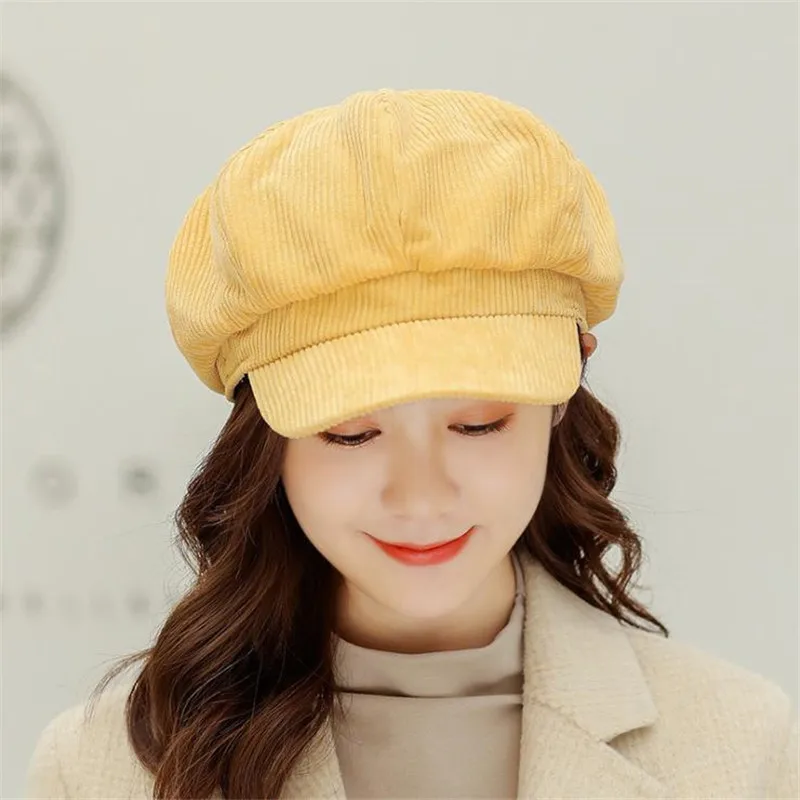 

Fashion Women Berets Autumn & Winter Corduroy Octagonal Hat Solid Color Peaked Cap